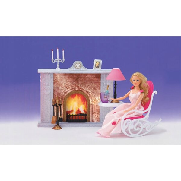Gloria-Set mit Kamin, Schaukelsessel und Lampe für 29-cm-Puppen