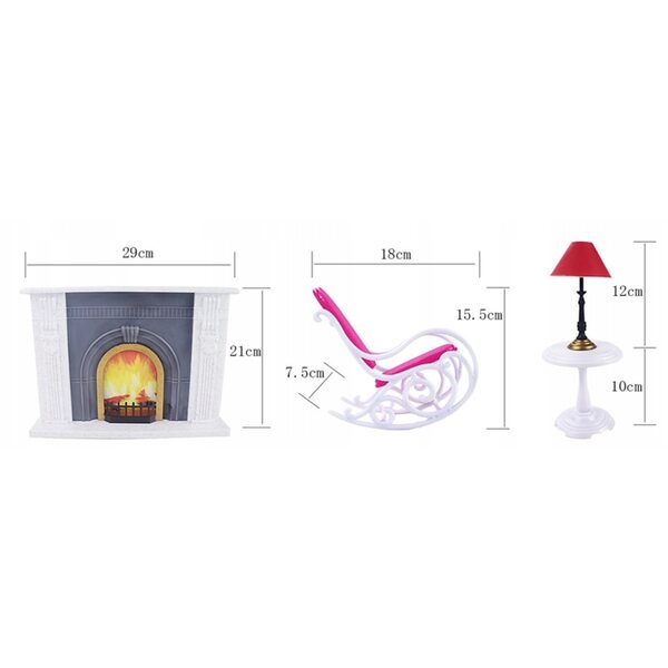 Gloria-Set mit Kamin, Schaukelsessel und Lampe für 29-cm-Puppen
