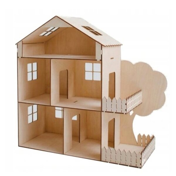 3-stöckiges Puppenhaus aus Holz mit Garten und Terrasse zum Zusammenbauen