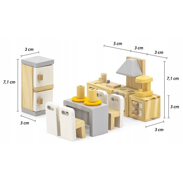 VIGA PolarB Holzmöbel-Set für Puppenhausküche und Esszimmer