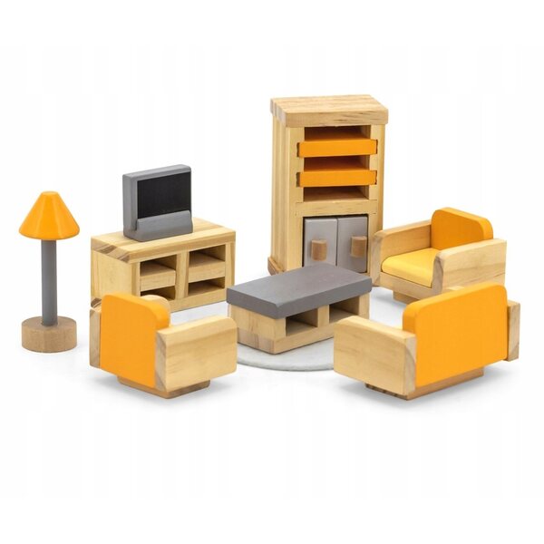 Viga PolarB Holzmöbelset für ein Puppenhaus, Wohnzimmer mit TV