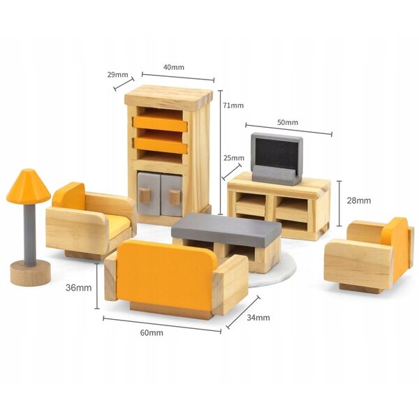 Viga PolarB Holzmöbelset für ein Puppenhaus, Wohnzimmer mit TV
