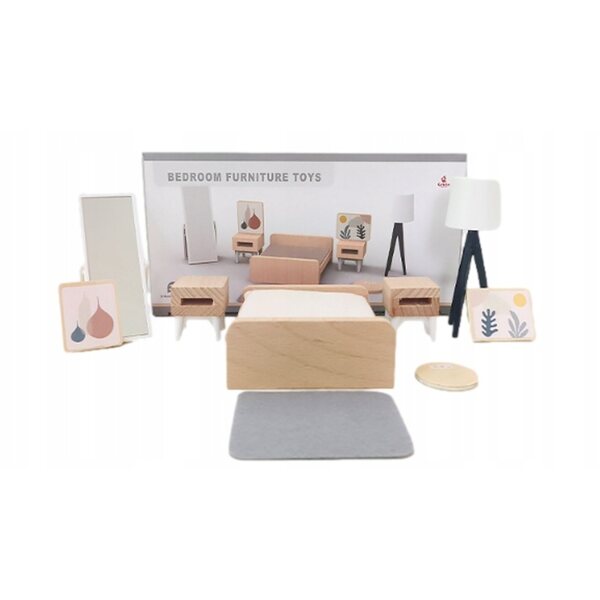 Komplettes und kreatives Schlafzimmerset mit Puppenhausmöbeln aus Holz