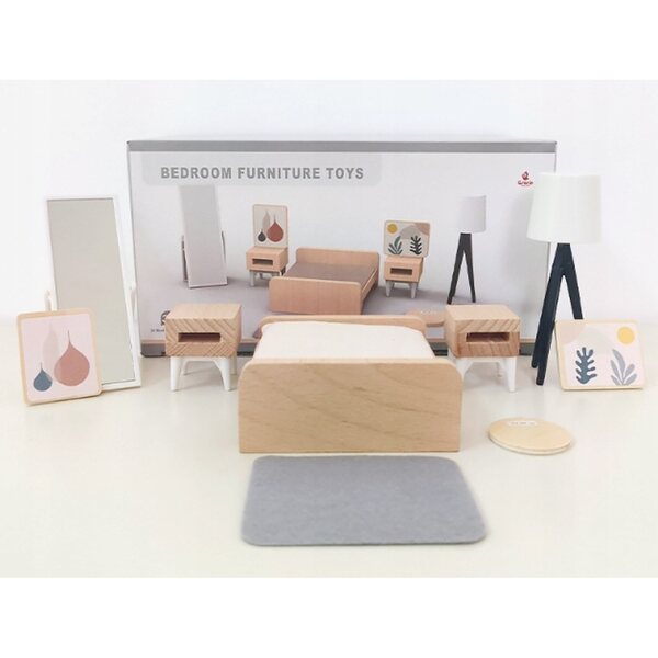 Komplettes und kreatives Schlafzimmerset mit Puppenhausmöbeln aus Holz