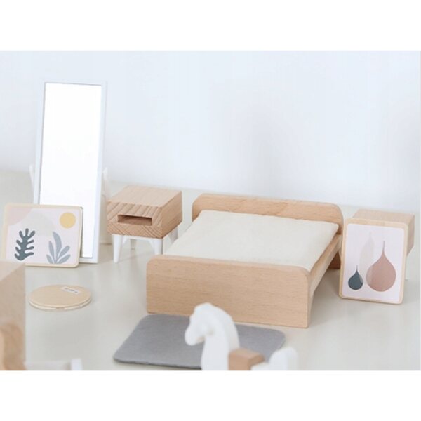 Komplettes und kreatives Schlafzimmerset mit Puppenhausmöbeln aus Holz