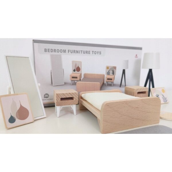Komplettes und kreatives Schlafzimmerset mit Puppenhausmöbeln aus Holz