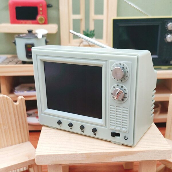 Mini-Arbeitsfernseher 1/12 hellgrün für Puppenhaus im Retro-Stil
