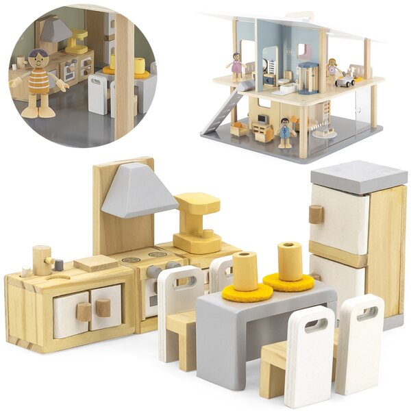 Viga PolarB Küchen- und Esszimmermöbelset aus Holz für das Puppenhaus