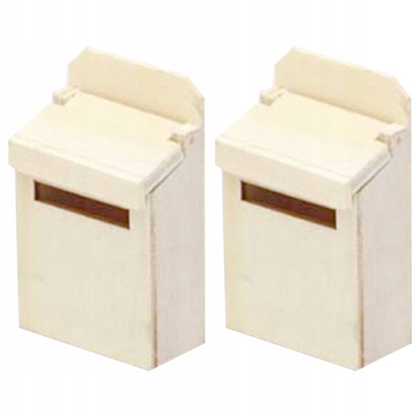 2 Mini-Briefkästen aus beigem Holz zur Dekoration und zum Spielen für Kinder