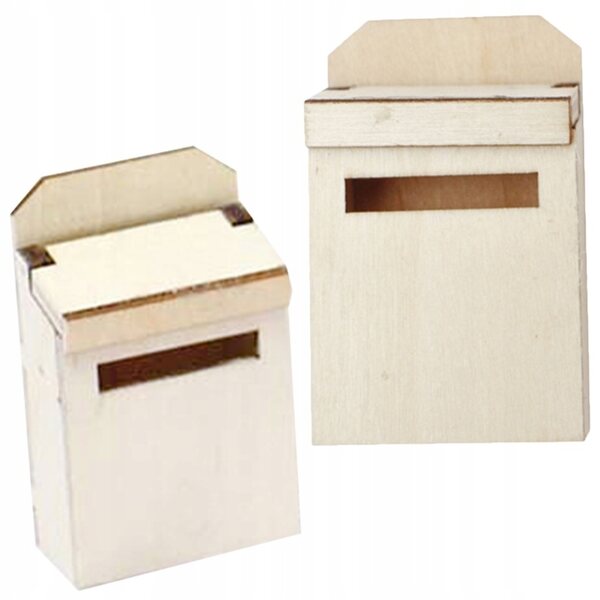 2 Mini-Briefkästen aus beigem Holz zur Dekoration und zum Spielen für Kinder