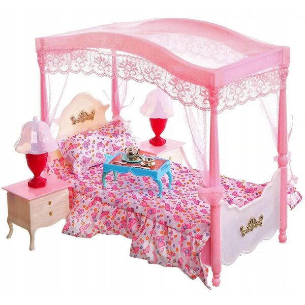 Camera da letto con baldacchino 0657 - Mobili per bambole Deco Mariage, set di accessori