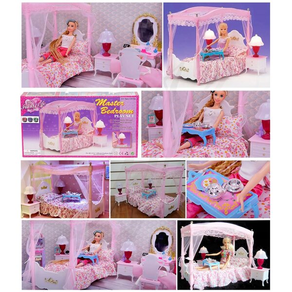 Camera da letto con baldacchino 0657 - Mobili per bambole Deco Mariage, set di accessori