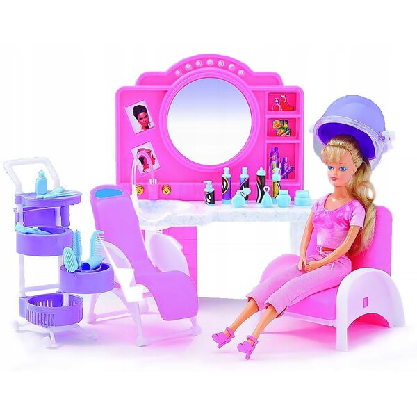 Tavolo da parrucchiere per bambole Deco Mariage rosa con accessori in plastica