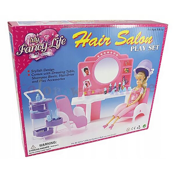 Tavolo da parrucchiere per bambole Deco Mariage rosa con accessori in plastica