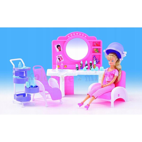 Tavolo da parrucchiere per bambole Deco Mariage rosa con accessori in plastica