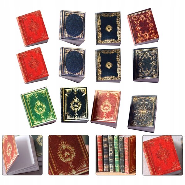 Lot de 12 mini livres décoratifs classiques pour maisons de poupées en papier multicolore