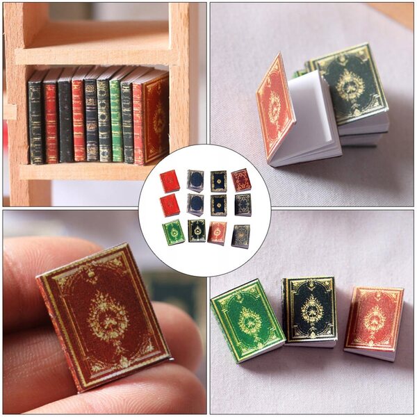 Lot de 12 mini livres décoratifs classiques pour maisons de poupées en papier multicolore