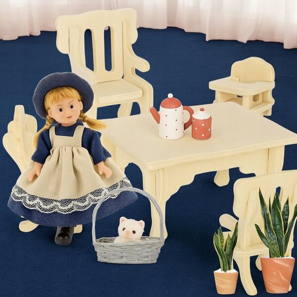 Holzmöbel-Set für Puppenhaus, 34-teilig – Schlafzimmer, Küche, Wohnzimmer