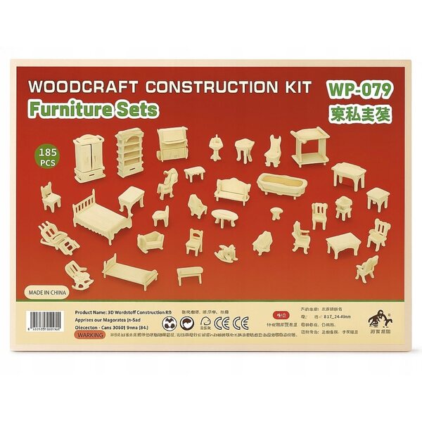 Holzmöbel-Set für Puppenhaus, 34-teilig – Schlafzimmer, Küche, Wohnzimmer
