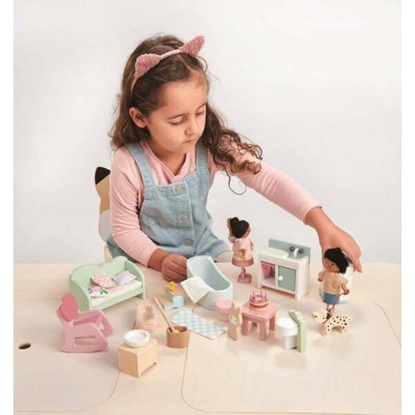 Tender Leaf Toys set mobili in legno per casa delle bambole, interno dettagliato