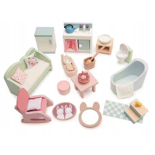 Tender Leaf Toys set mobili in legno per casa delle bambole, interno dettagliato