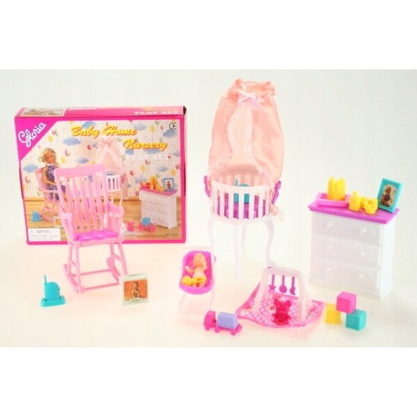Gloria Crybabies-Set mit Babymöbeln und rosafarbenen Kunststoffaccessoires