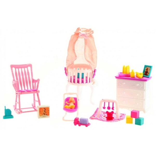 Gloria Crybabies-Set mit Babymöbeln und rosafarbenen Kunststoffaccessoires