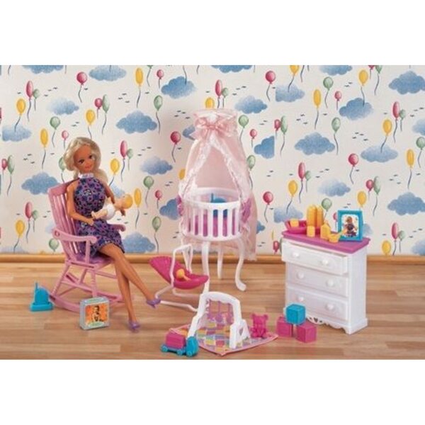 Gloria Crybabies-Set mit Babymöbeln und rosafarbenen Kunststoffaccessoires