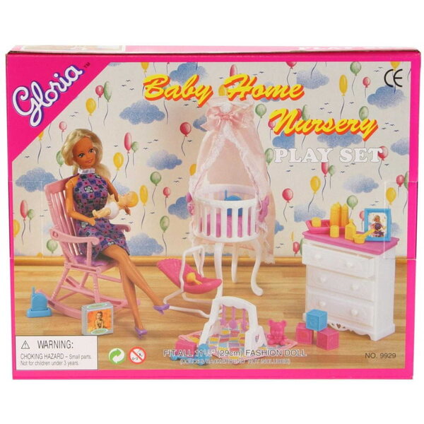 Gloria Crybabies-Set mit Babymöbeln und rosafarbenen Kunststoffaccessoires