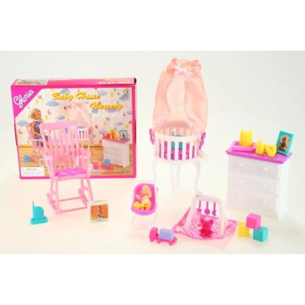 Gloria Crybabies-Set mit Babymöbeln und rosafarbenen Kunststoffaccessoires