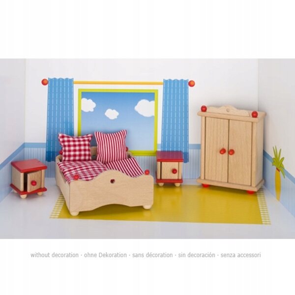 Set Mobili da Camera per Casa delle Bambole Goki in Legno con Accenti Rossi