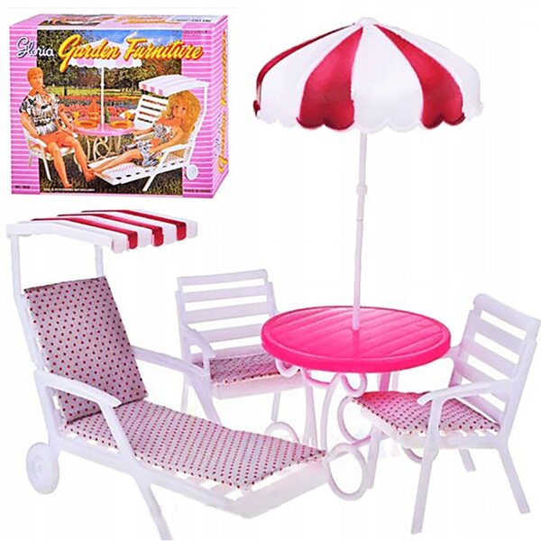 Set Mobili per Bambole 29 cm Deco Mariage Lettino, Tavolo e Sedie da Giardino