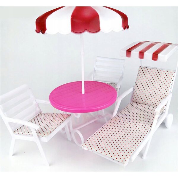 Set Mobili per Bambole 29 cm Deco Mariage Lettino, Tavolo e Sedie da Giardino