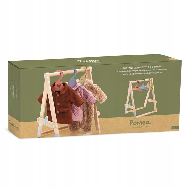 DJECO Wäscheständer aus Holz mit 3 Kleiderbügeln für Puppenkleidung 33 cm