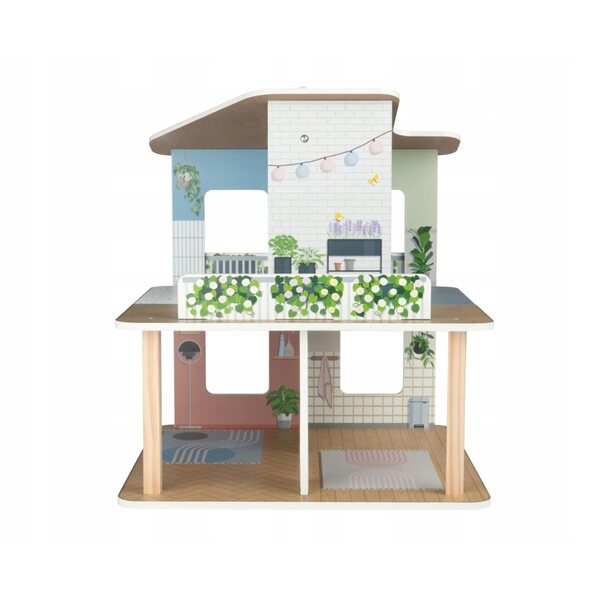 Maison de poupée en bois avec toit amovible et mobile, 42 pièces