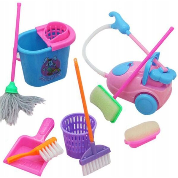 Set Accessori per Pulizia per Bambole 29 cm Deco Mariage con Mop e Aspirapolvere