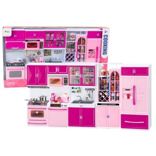 Set Mobili Cucina per Bambole con Frigo e Fornello in Plastica Rosa