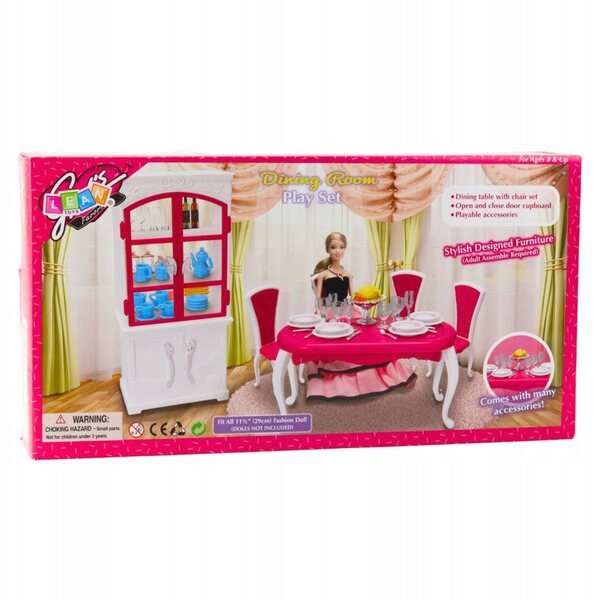 Set Jadalnia per Bambole con Tavolo, Sedie, Credenza e Servizio da Tavola