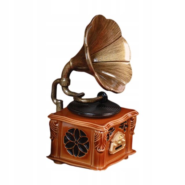 Modello miniatura di grammofono in legno per casa delle bambole realistico e vintage