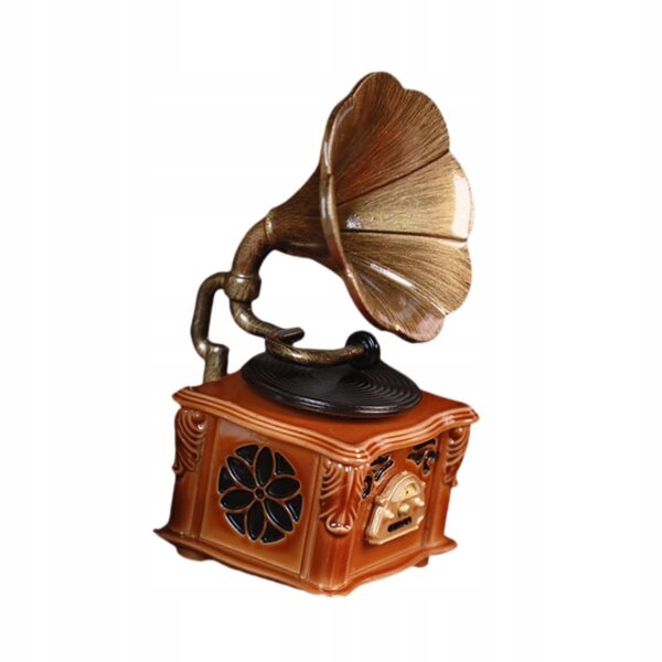 Modello miniatura di grammofono in legno per casa delle bambole realistico e vintage