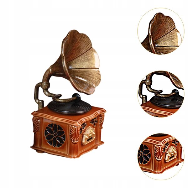Modello miniatura di grammofono in legno per casa delle bambole realistico e vintage