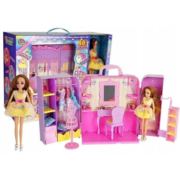 Garderoba con luce e specchio per bambola 26 cm con abiti e accessori per bimba