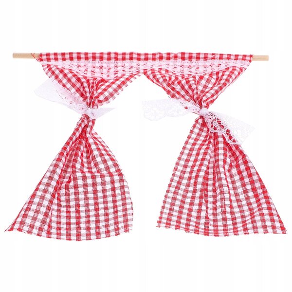 Miniatura tenda in tessuto rossa per casa delle bambole, decorazione elegante