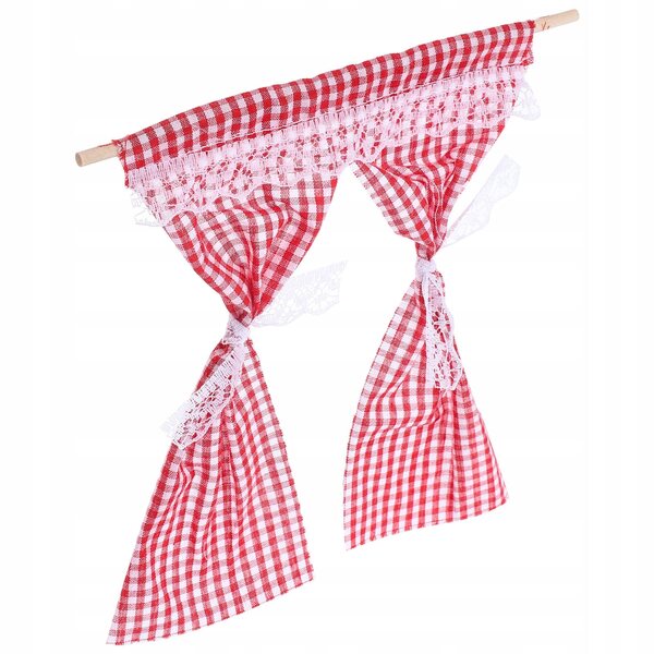 Miniatura tenda in tessuto rossa per casa delle bambole, decorazione elegante