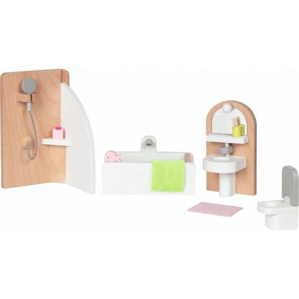 Mobili in legno per bagno delle bambole Goki con vasca, doccia e WC, 3+ anni