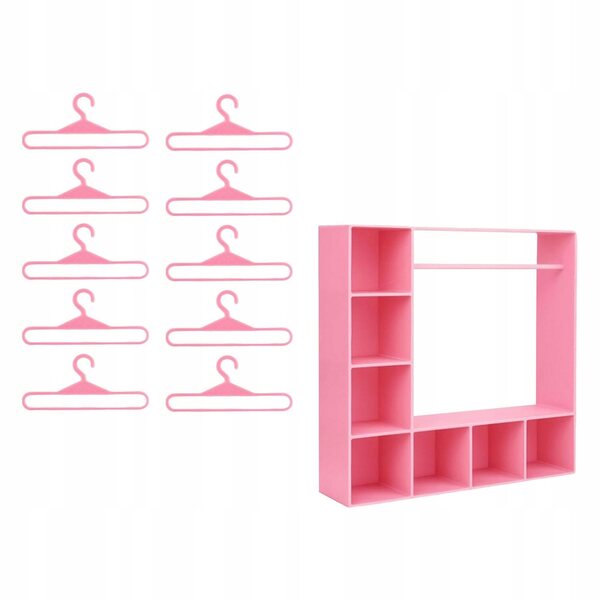 Miniatura Armadio per Abiti Bambole Rosa con 10 Appendini e Divisori
