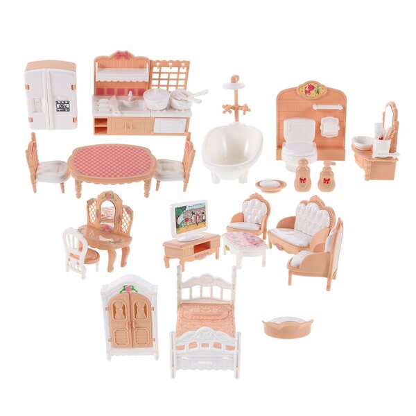 Mini-Puppenhaus-Möbelset aus buntem Kunststoff, 32-teilig