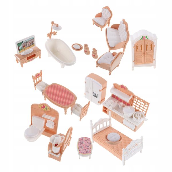 Mini-Puppenhaus-Möbelset aus buntem Kunststoff, 32-teilig