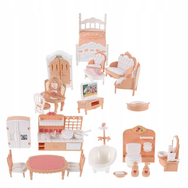 Mini-Puppenhaus-Möbelset aus buntem Kunststoff, 32-teilig
