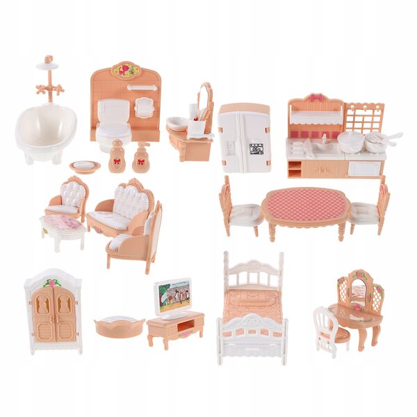 Mini-Puppenhaus-Möbelset aus buntem Kunststoff, 32-teilig